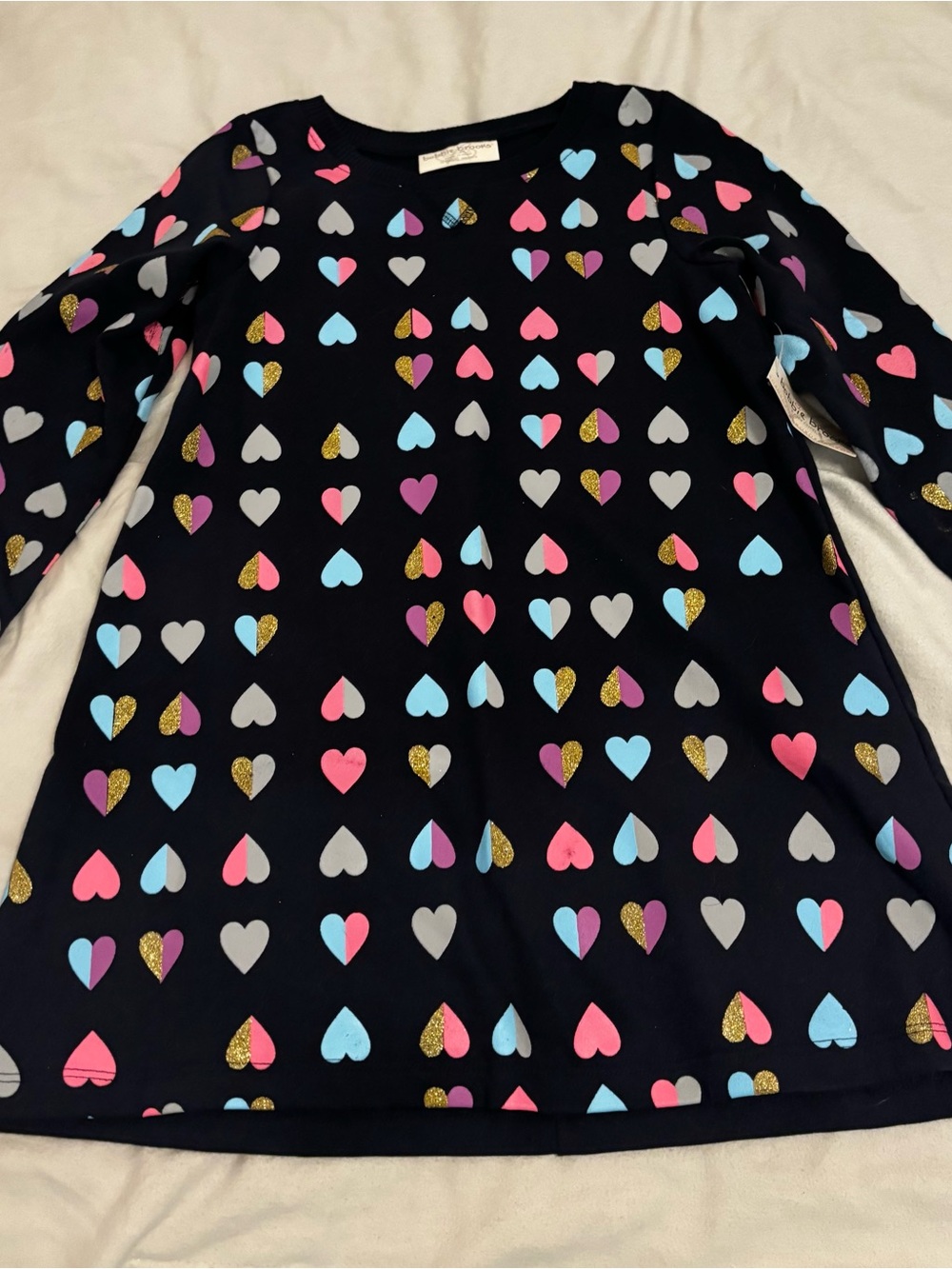 NWT Bobbie Brooks navy dress with multi colored hearts size 6/6x